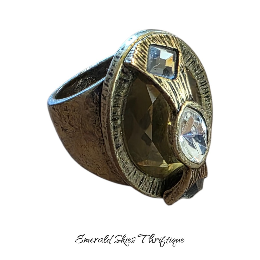 Lia Sophia "Alchemy" Gold Tone Statement Ring bold size 8 free shipping
